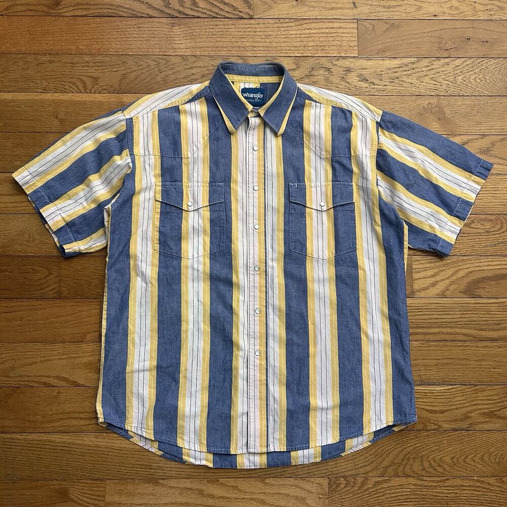 Vintage Wrangler Brushpopper Striped Short Sleeve Pearl Snap Western Shirt XL